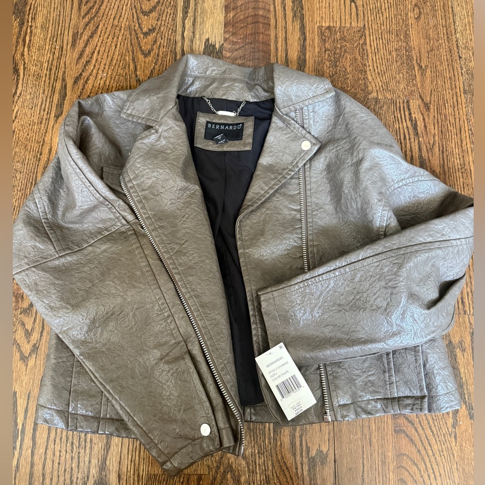 Bernardo Brown vegan Leather Jacket Asymmetrical Zipper Fitted S Sz S moto
